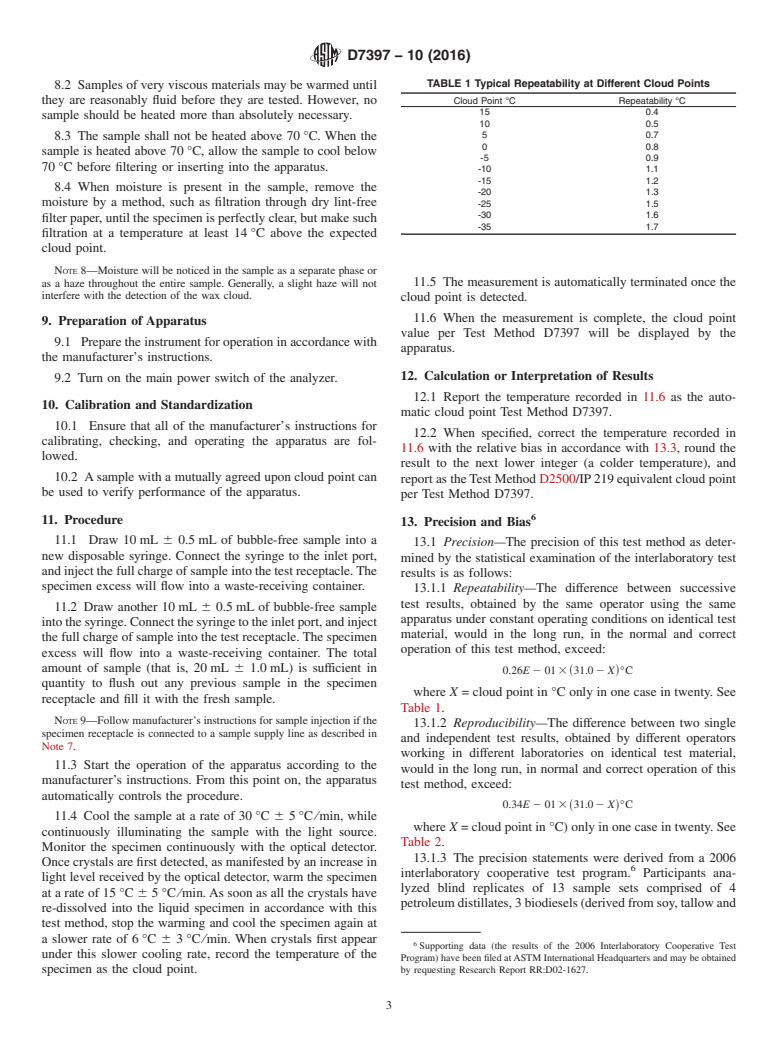 ASTM D7397-10(2016) - Standard Test Method for  Cloud Point of Petroleum Products (Miniaturized Optical Method)