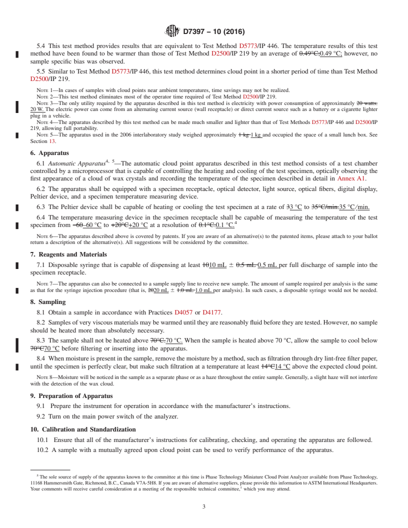 REDLINE ASTM D7397-10(2016) - Standard Test Method for  Cloud Point of Petroleum Products (Miniaturized Optical Method)