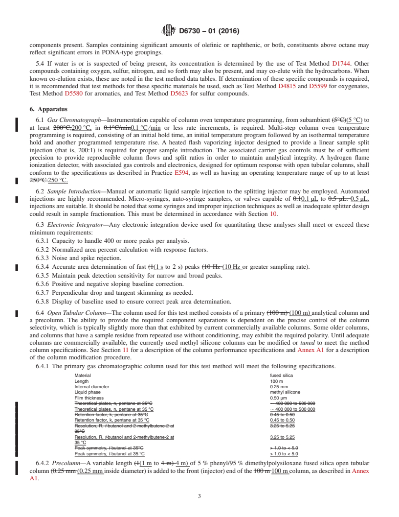 REDLINE ASTM D6730-01(2016) - Standard Test Method for Determination of Individual Components in Spark Ignition Engine   Fuels by 100&#x2013;Metre Capillary (with Precolumn) High-Resolution   Gas Chromatography