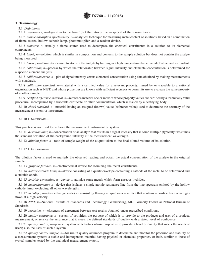 REDLINE ASTM D7740-11(2016) - Standard Practice for  Optimization, Calibration, and Validation of Atomic Absorption  Spectrometry for Metal Analysis of Petroleum Products and Lubricants