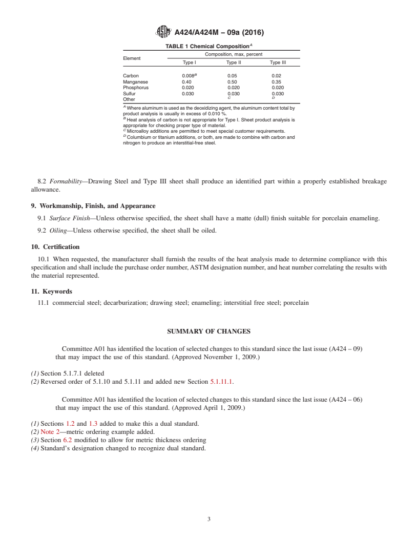 REDLINE ASTM A424/A424M-09a(2016) - Standard Specification for  Steel, Sheet, for Porcelain Enameling