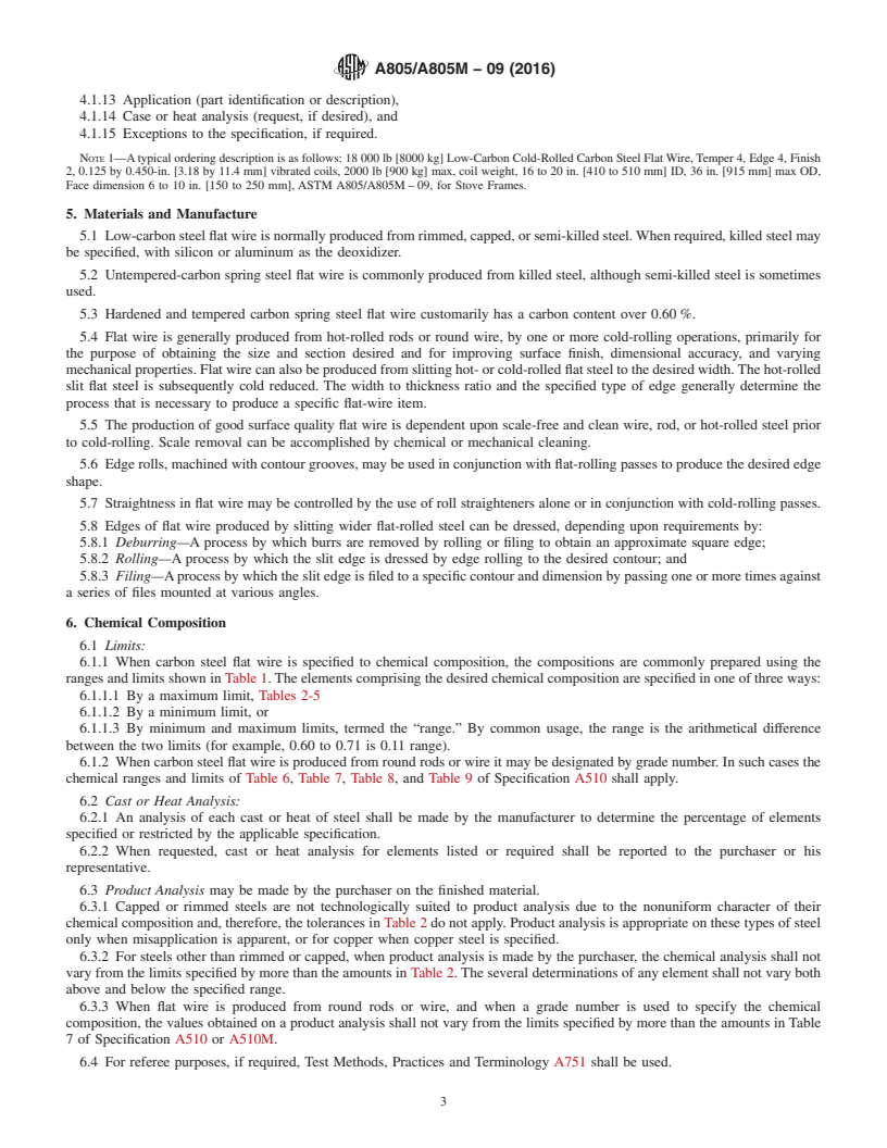 REDLINE ASTM A805/A805M-09(2016) - Standard Specification for  Steel, Flat Wire, Carbon, Cold-Rolled