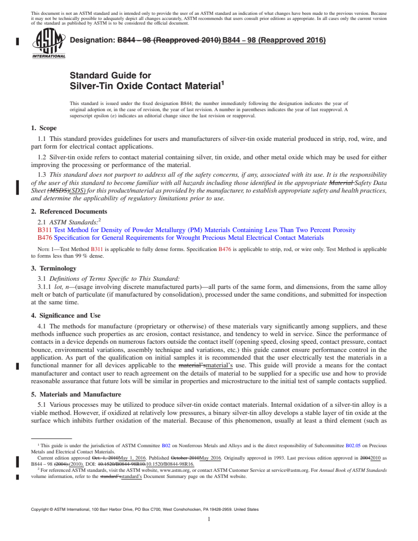 REDLINE ASTM B844-98(2016) - Standard Guide for Silver-Tin Oxide Contact Material