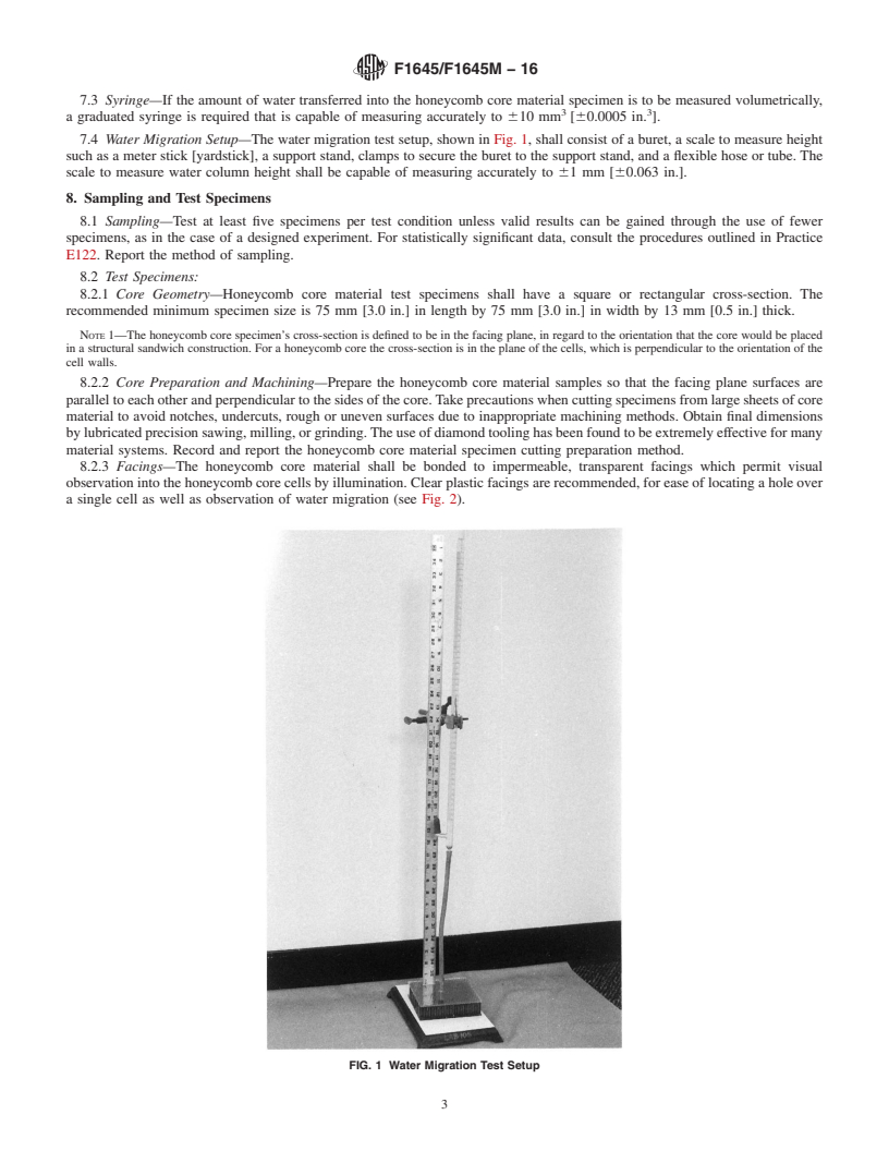 REDLINE ASTM F1645/F1645M-16 - Standard Test Method for  Water Migration in Honeycomb Core Materials