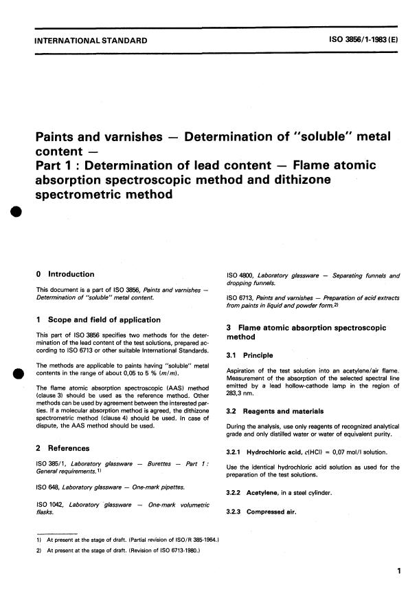 ISO 3856-1:1983 - Paints and varnishes -- Determination of "soluble" metal content