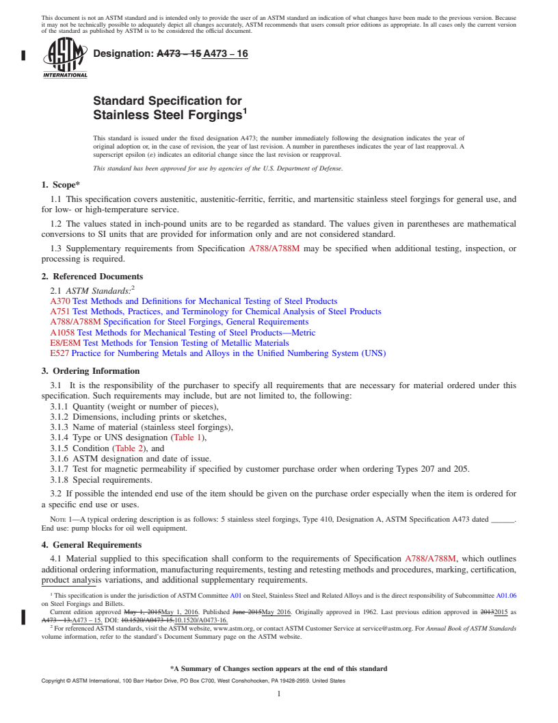 REDLINE ASTM A473-16 - Standard Specification for Stainless Steel Forgings