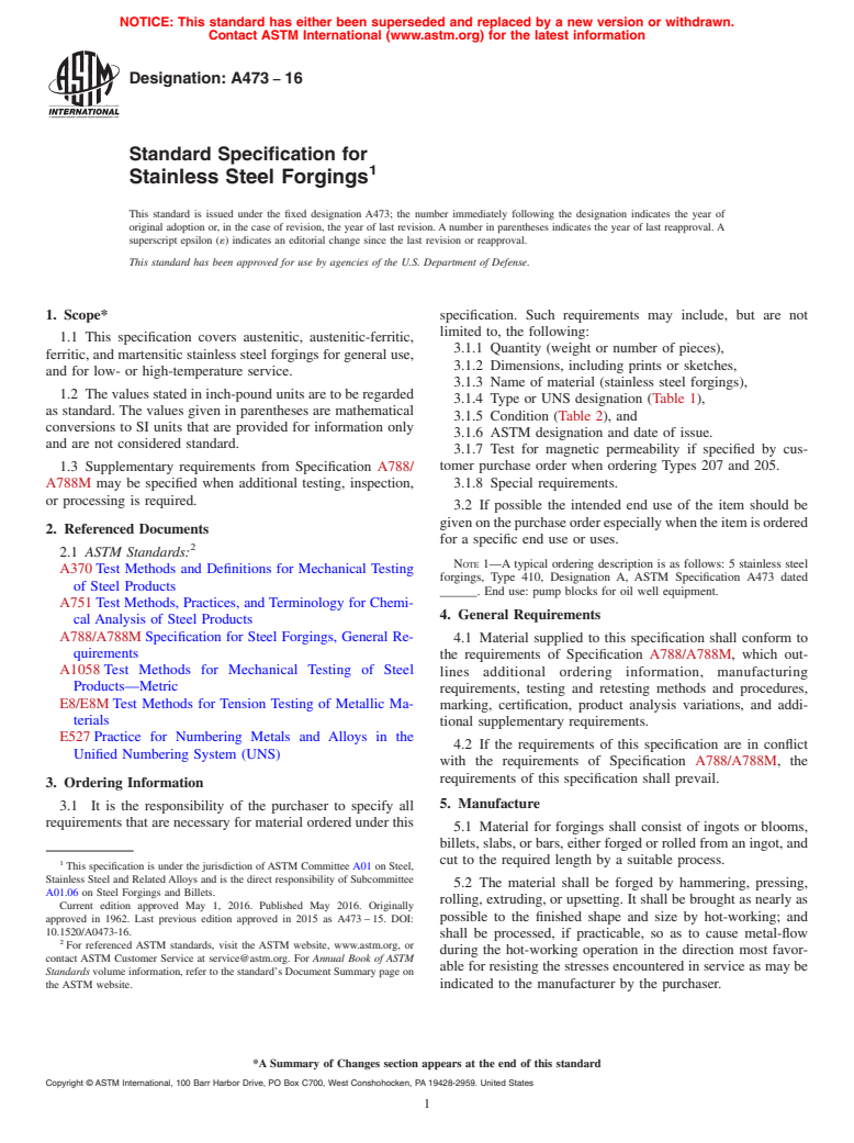 ASTM A473-16 - Standard Specification for Stainless Steel Forgings