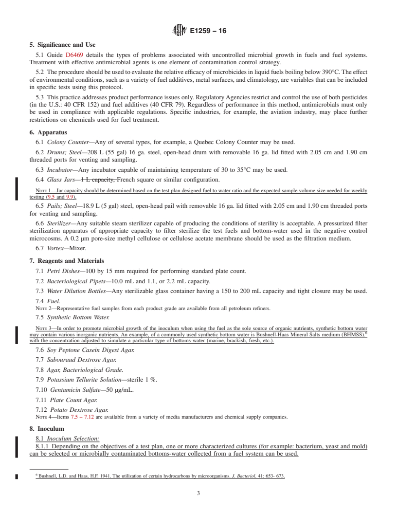 REDLINE ASTM E1259-16 - Standard Practice for  Evaluation of Antimicrobials in Liquid Fuels Boiling Below  390&#xb0;C