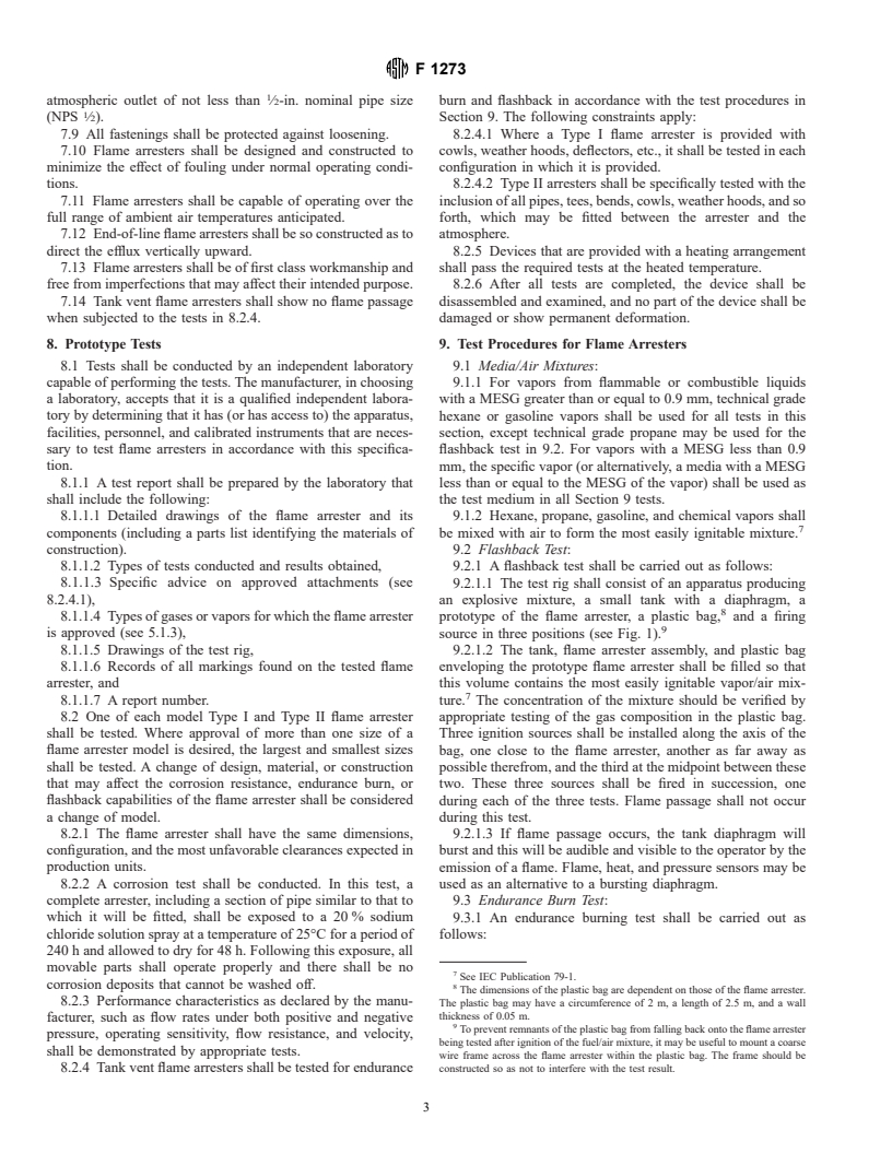 ASTM F1273-91(1996)e1 - Standard Specification for Tank Vent Flame Arresters