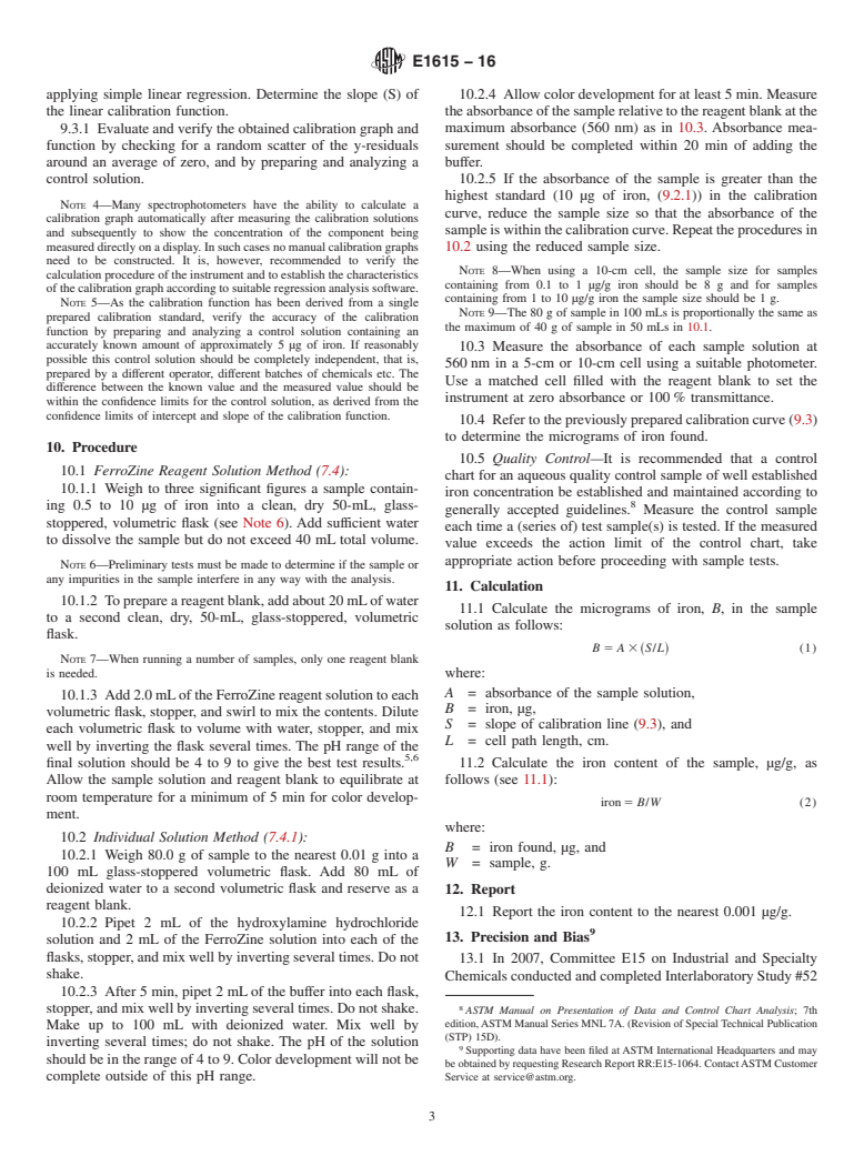 ASTM E1615-16 - Standard Test Method for Iron in Trace Quantities Using the FerroZine Method