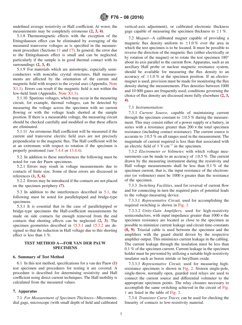 ASTM F76-08(2016) - Standard Test Methods for  Measuring Resistivity and Hall Coefficient and Determining  Hall Mobility in Single-Crystal Semiconductors