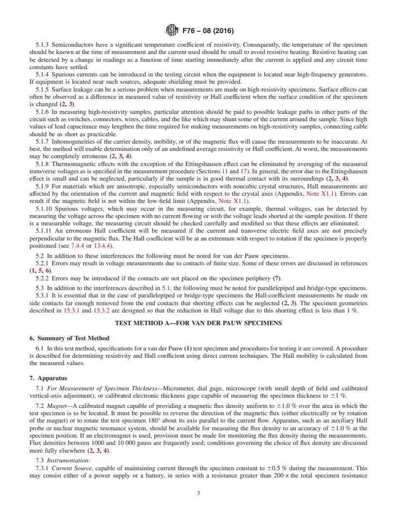 REDLINE ASTM F76-08(2016) - Standard Test Methods for  Measuring Resistivity and Hall Coefficient and Determining  Hall Mobility in Single-Crystal Semiconductors