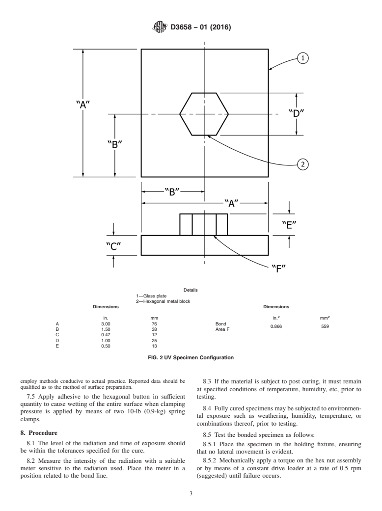 ASTM D3658-01(2016) - Standard Test Method for Determining the Torque Strength of Ultraviolet (UV) Light-Cured  Glass/Metal    Adhesive Joints