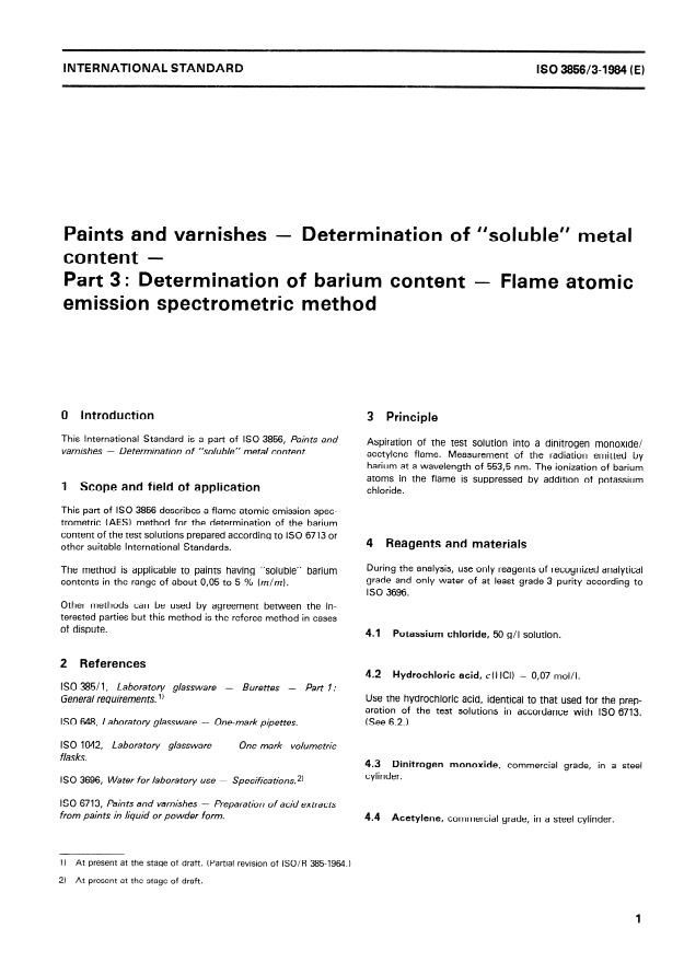 ISO 3856-3:1984 - Paints and varnishes -- Determination of "soluble" metal content