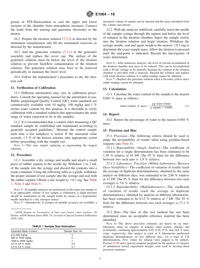 ASTM E1064-16 - Standard Test Method for Water in Organic Liquids by Coulometric Karl Fischer Titration