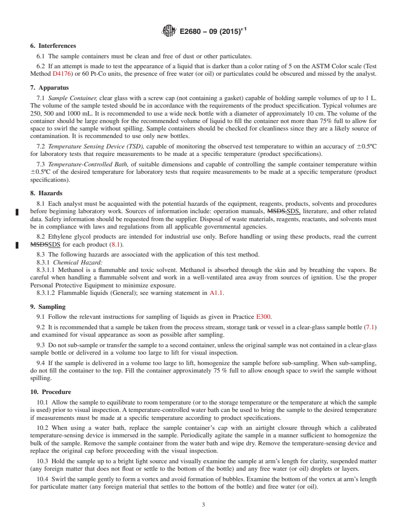 REDLINE ASTM E2680-09(2015)e1 - Standard Test Method for Appearance of Clear, Transparent Liquids (Visual Inspection  Procedure)