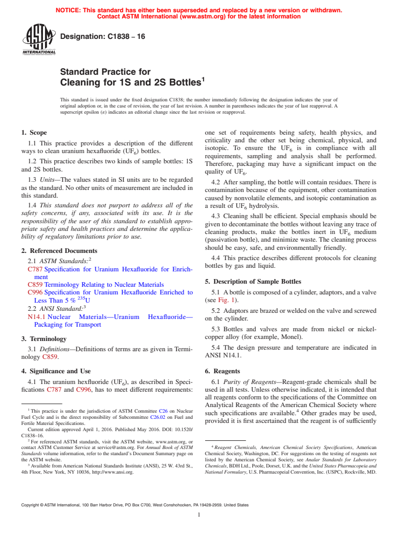 ASTM C1838-16 - Standard Practice for Cleaning for 1S and 2S Bottles