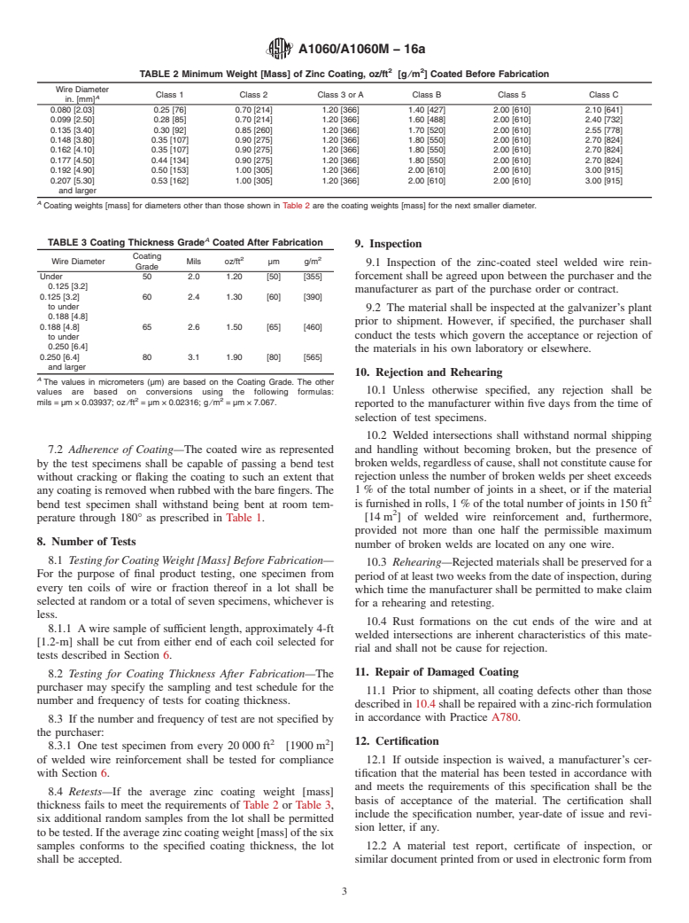 ASTM A1060/A1060M-16a - Standard Specification for  Zinc-Coated (Galvanized) Steel Welded Wire Reinforcement, Plain  and Deformed, for Concrete