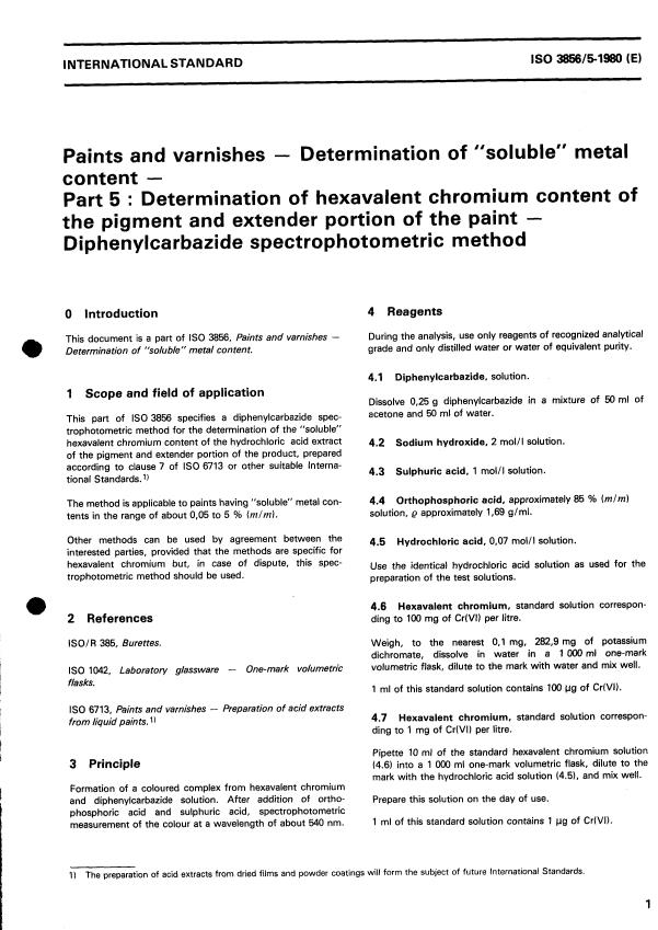 ISO 3856-5:1980 - Paints and varnishes -- Determination of "soluble" metal content