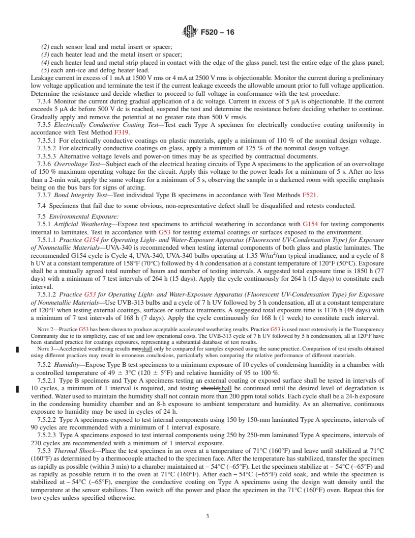 REDLINE ASTM F520-16 - Standard Test Method for  Environmental Resistance of Aerospace Transparencies to Artificially  Induced Exposures