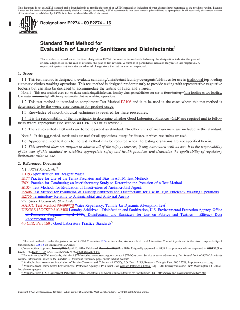 REDLINE ASTM E2274-16 - Standard Test Method for  Evaluation of Laundry Sanitizers and Disinfectants