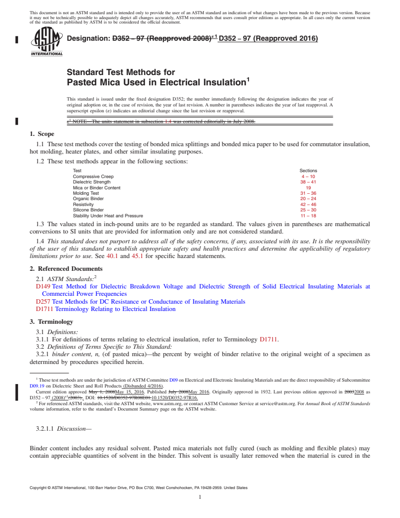 REDLINE ASTM D352-97(2016) - Standard Test Methods for  Pasted Mica Used in Electrical Insulation