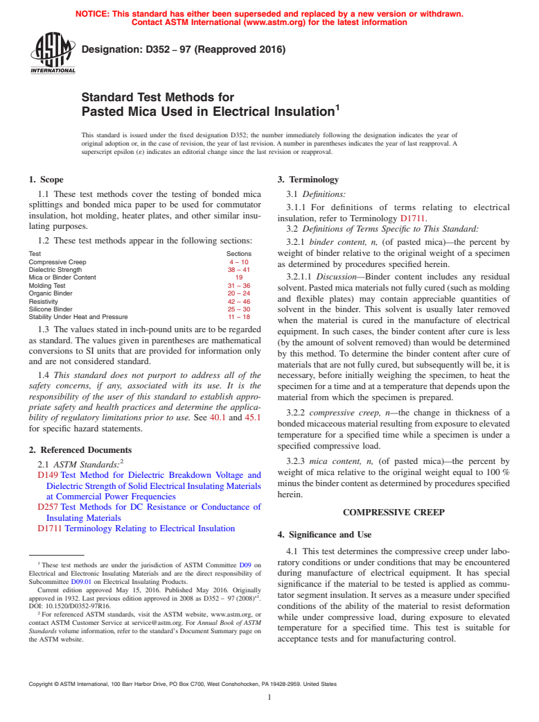 ASTM D352-97(2016) - Standard Test Methods for  Pasted Mica Used in Electrical Insulation