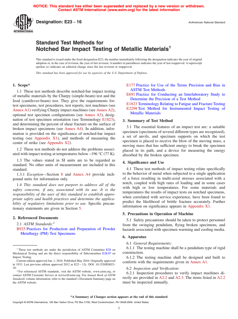 ASTM E23-16 - Standard Test Methods for Notched Bar Impact Testing of Metallic Materials