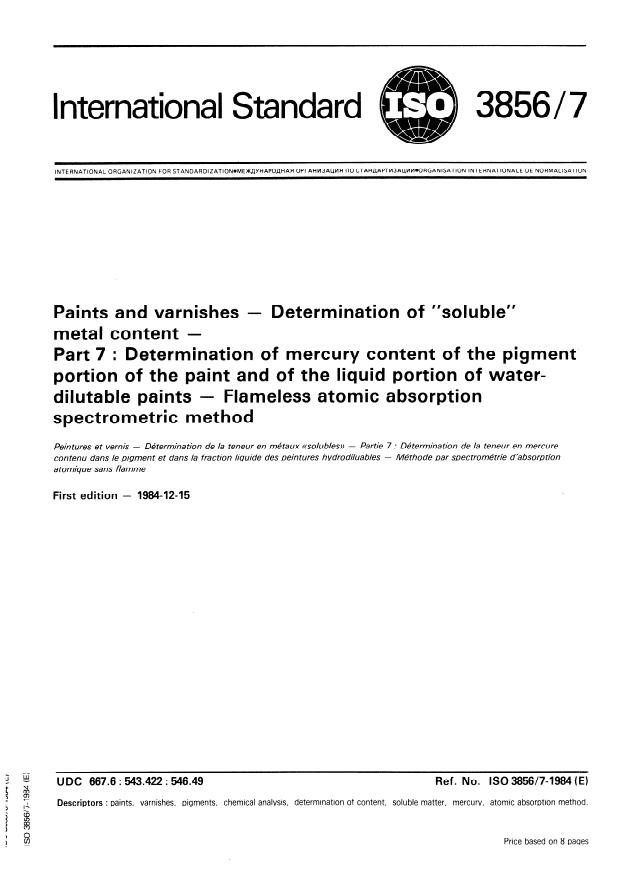 ISO 3856-7:1984 - Paints and varnishes -- Determination of "soluble" metal content
