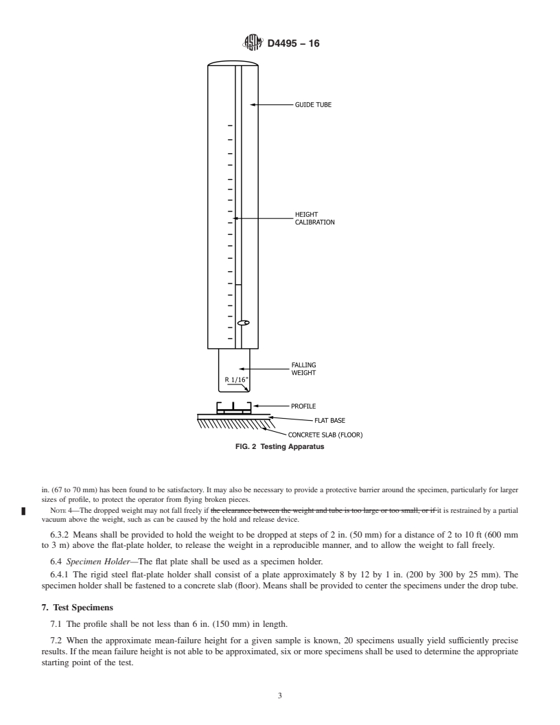 REDLINE ASTM D4495-16 - Standard Test Method for  Impact Resistance of Poly(Vinyl Chloride) (PVC) Rigid Profiles  by Means of a Falling Weight