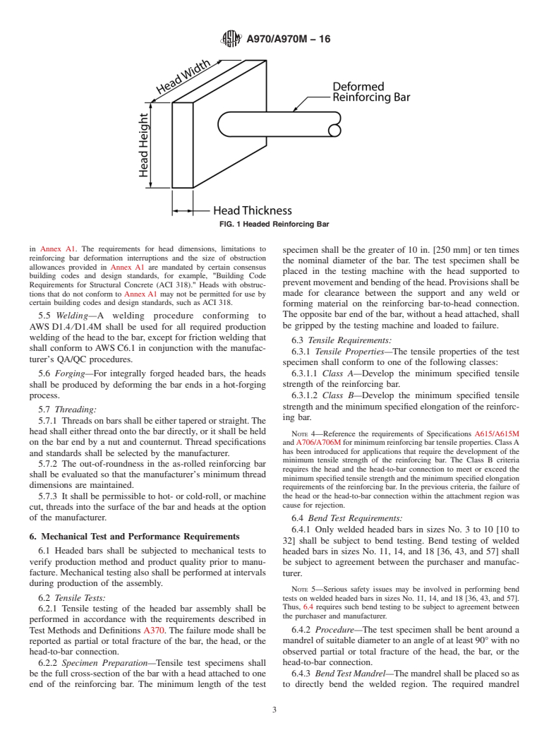 ASTM A970/A970M-16 - Standard Specification for  Headed Steel Bars for Concrete Reinforcement