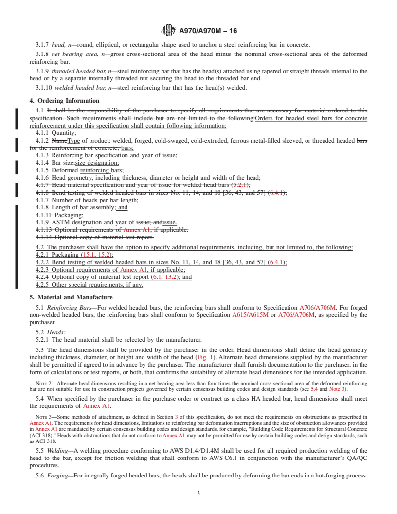 REDLINE ASTM A970/A970M-16 - Standard Specification for  Headed Steel Bars for Concrete Reinforcement