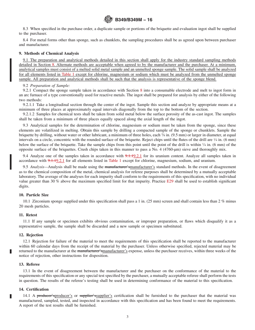 REDLINE ASTM B349/B349M-16 - Standard Specification for Zirconium Sponge and Other Forms of Virgin Metal for Nuclear  Application