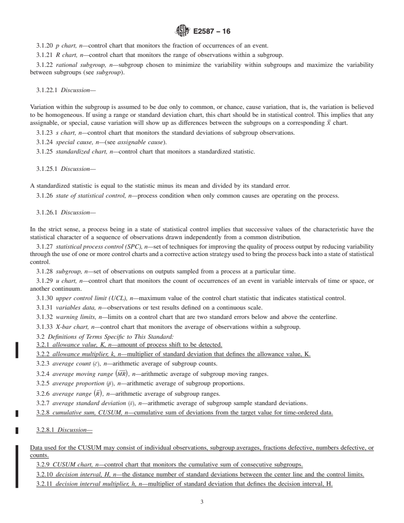 REDLINE ASTM E2587-16 - Standard Practice for  Use of Control Charts in Statistical Process Control