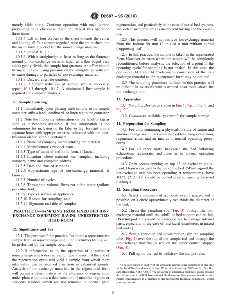 ASTM D2687-95(2016) - Standard Practices for  Sampling Particulate Ion-Exchange Materials