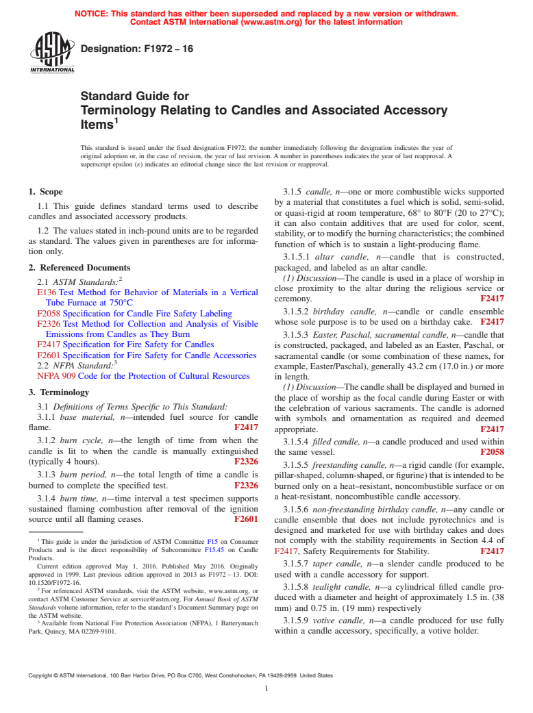 ASTM F1972-16 - Standard Guide for Terminology Relating to Candles and Associated Accessory Items