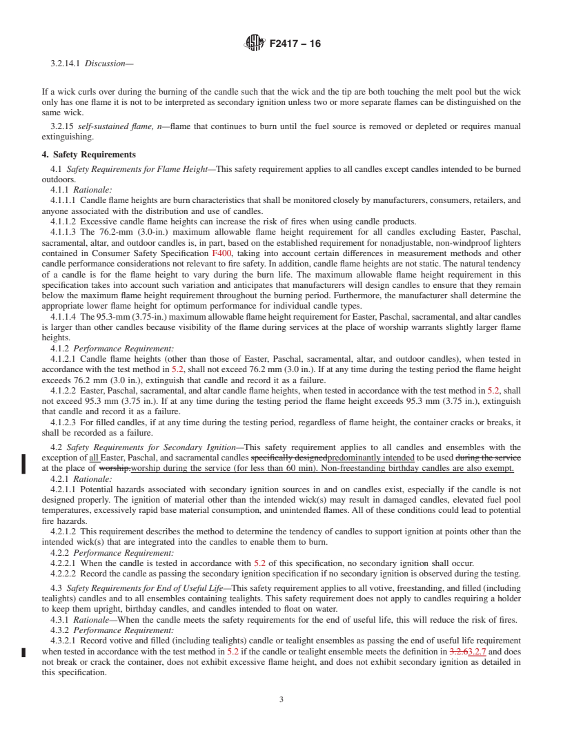 REDLINE ASTM F2417-16 - Standard Specification for  Fire Safety for Candles