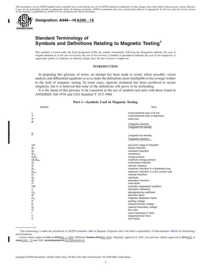 REDLINE ASTM A340-16 - Standard Terminology of Symbols and Definitions Relating to Magnetic Testing