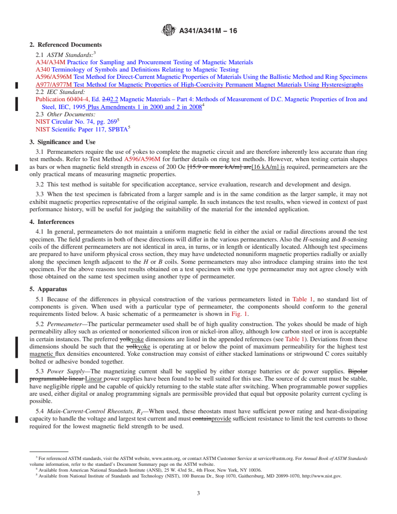 REDLINE ASTM A341/A341M-16 - Standard Test Method for  Direct Current Magnetic Properties of Soft Magnetic Materials  Using D-C Permeameters and the Point by Point (Ballistic) Test Methods