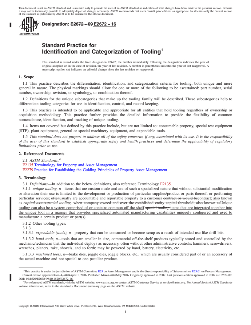 REDLINE ASTM E2672-16 - Standard Practice for Identification and Categorization of Tooling