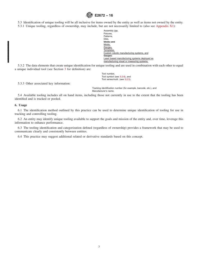 REDLINE ASTM E2672-16 - Standard Practice for Identification and Categorization of Tooling