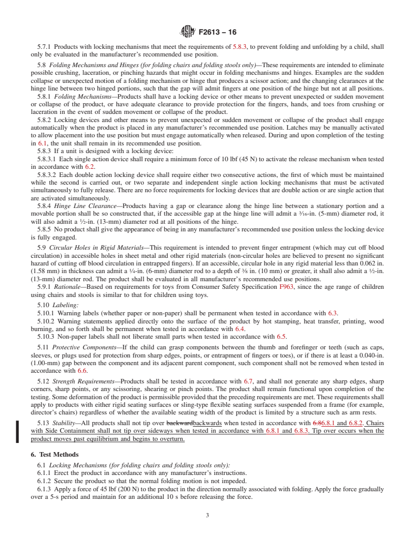 REDLINE ASTM F2613-16 - Standard Consumer Safety Specification for  Children's Chairs and Stools