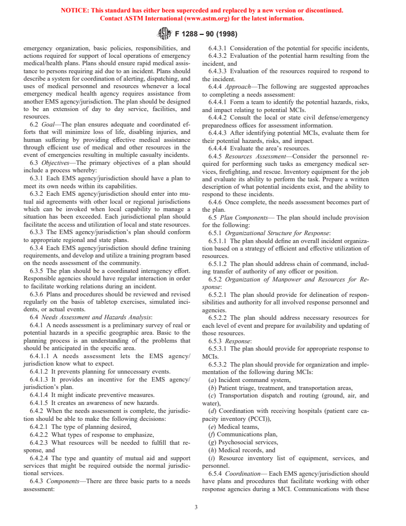 ASTM F1288-90(1998) - Standard Guide for Planning for and Response to a Multiple Casualty Incident