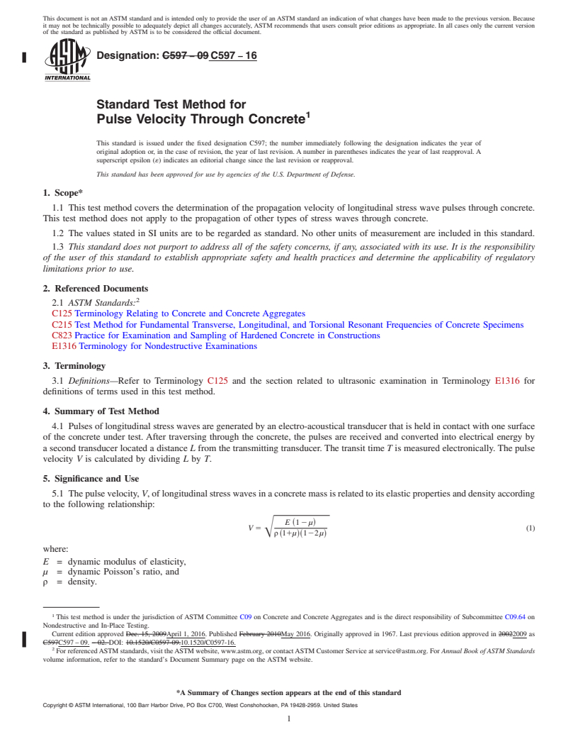 REDLINE ASTM C597-16 - Standard Test Method for  Pulse Velocity Through Concrete