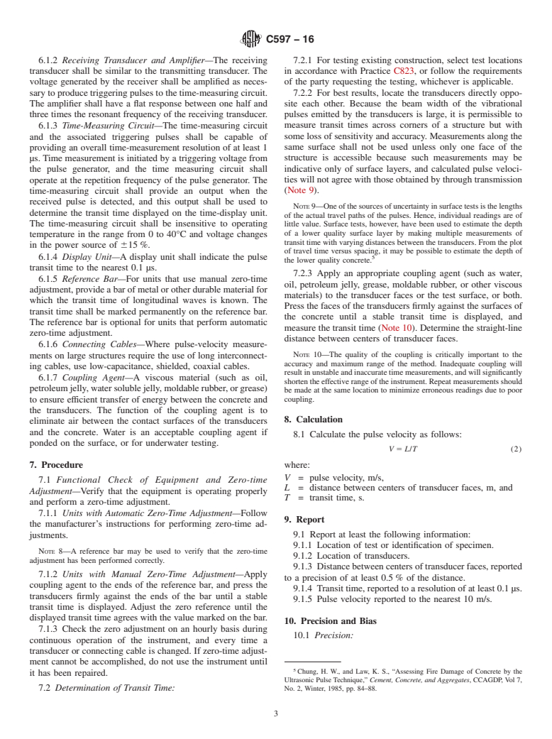 ASTM C597-16 - Standard Test Method for  Pulse Velocity Through Concrete