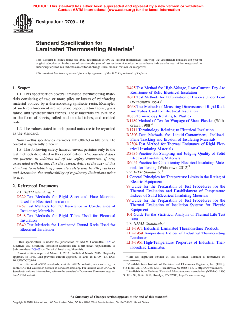 ASTM D709-16 - Standard Specification for  Laminated Thermosetting Materials