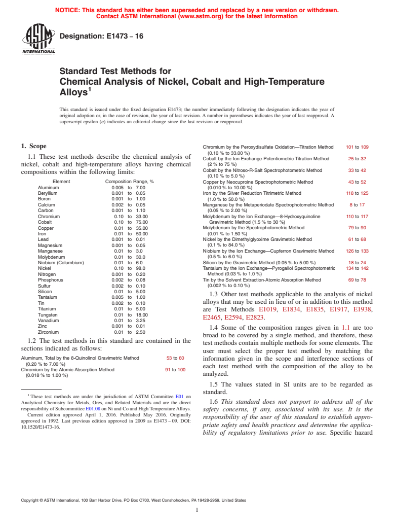 ASTM E1473-16 - Standard Test Methods for  Chemical Analysis of Nickel, Cobalt and High-Temperature Alloys