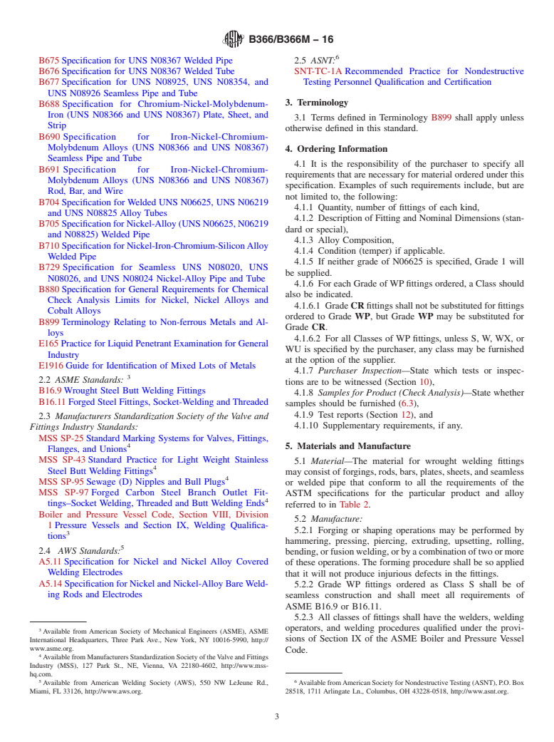 ASTM B366/B366M-16 - Standard Specification for Factory-Made Wrought Nickel and Nickel Alloy Fittings