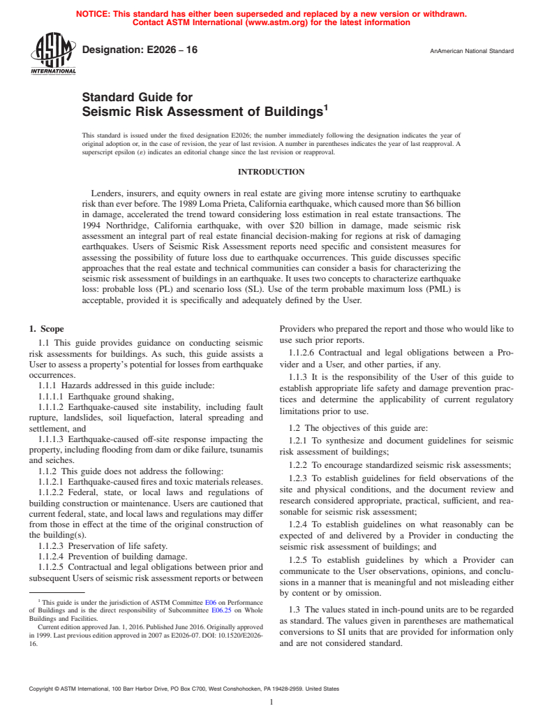 ASTM E2026-16 - Standard Guide for Seismic Risk Assessment of Buildings