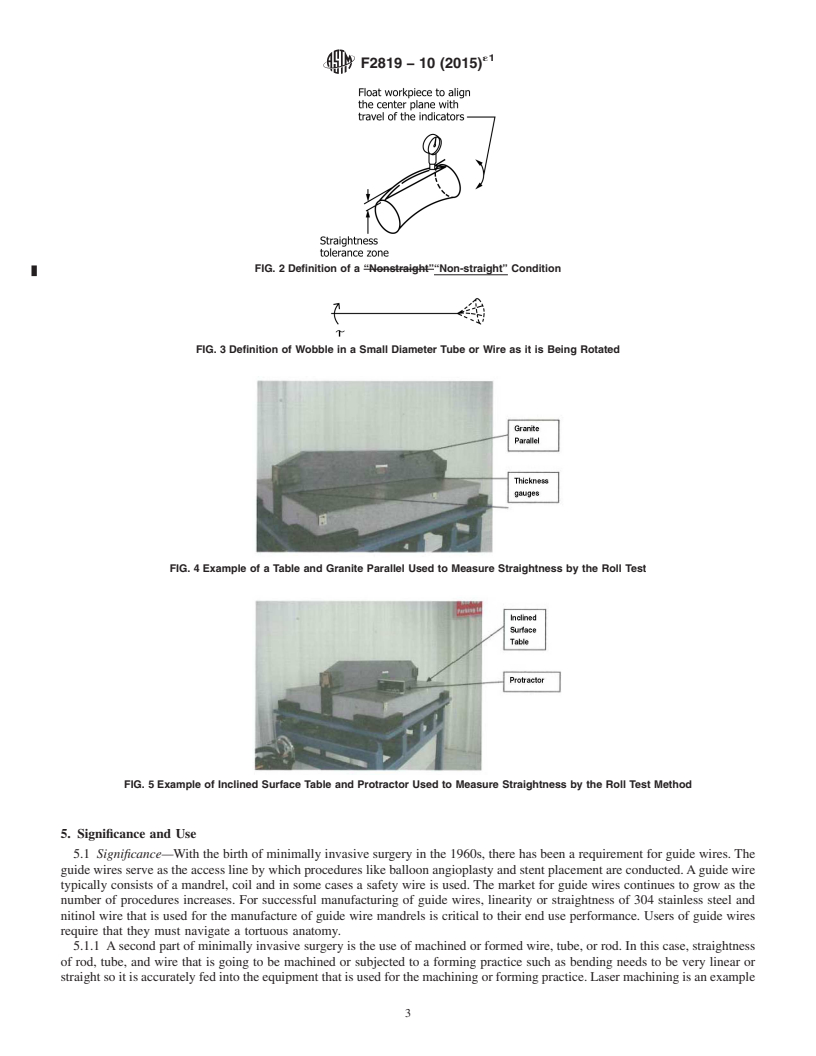 REDLINE ASTM F2819-10(2015)e1 - Standard Test Methods for  Measurement of Straightness of Bar, Rod, Tubing and Wire to  be used for Medical Devices